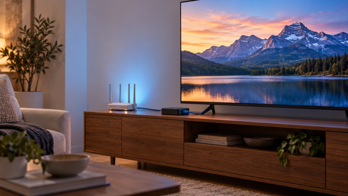 Home television connected by Ethernet and Wi-Fi network